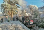 Steam train in a frosty Christmas setting