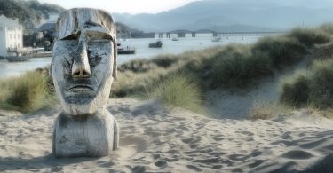 The Carved Head on Barmouth Beach