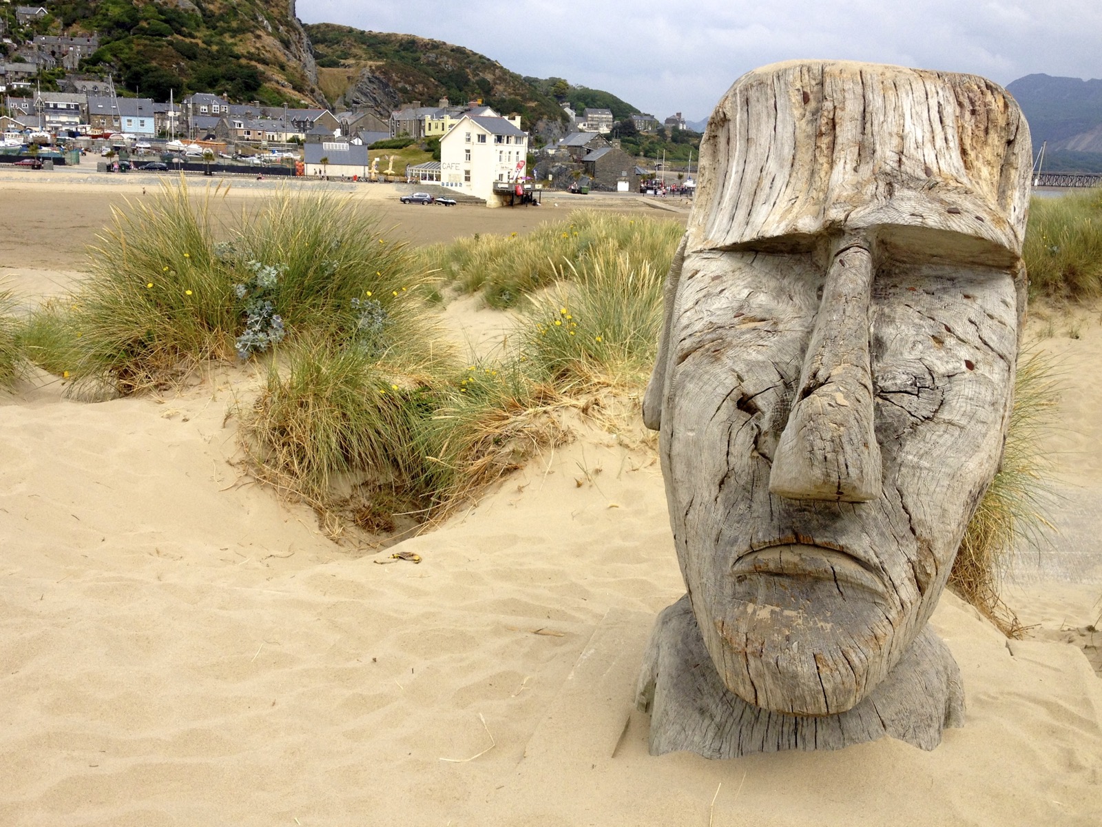 The Carved Head on Barmouth Beach